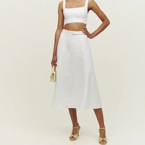 Reformation Cole  White A-Line Midi Skirt Resort Wear